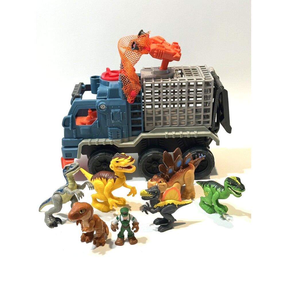 Imaginext 2017 Jurassic Park World Dinosaur Hauler Truck + Net Gun EXTRA DINOS